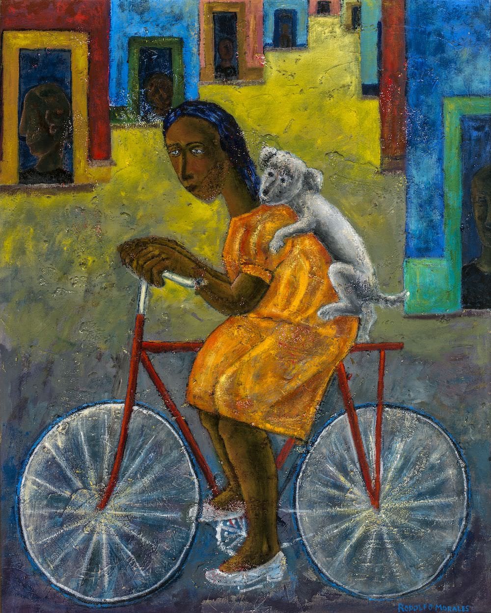 Niña con perro en bicicleta